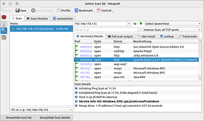 Nmapsi4 findet eine Menge aktiver Ports im Metasploitable 3-System.  