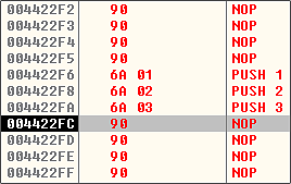 Programmcode der drei »PUSH«-Operationen  