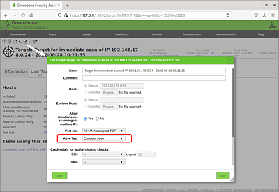 Der Alive-Test entscheidet darüber, wie OpenVAS feststellt, ob der Zielrechner läuft.  