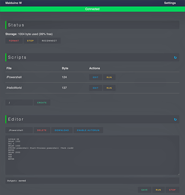 Das Web-Interface des MalDuino W
 