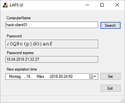 LAPS zeigt das Kennwort des lokalen Kontos auf dem System.  