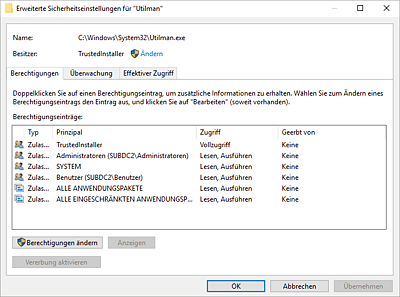 Besitzer der Datei »Utilman.exe«  