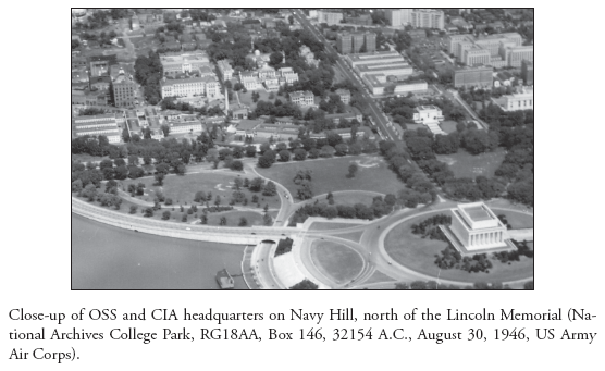 Image: Close-up of OSS and CIA headquarters on Navy Hill, north of the Lincoln Memorial (National Archives College Park, RG18AA, Box 146, 32154 A.C., August 30, 1946, US Army Air Corps).