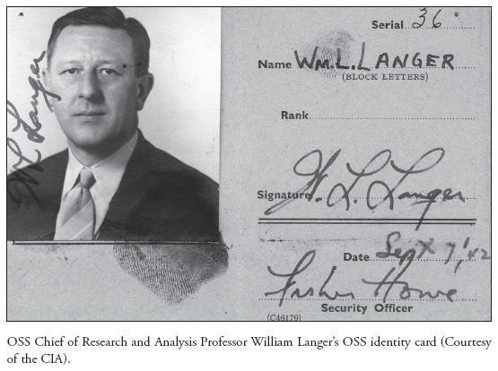 Image: OSS Chief of Research and Analysis Professor William Langer’s OSS identity card (Courtesy of the CIA).