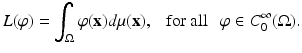 
$$\displaystyle{ L(\varphi ) =\int _{\Omega }\varphi (\mathbf{x})d\mu (\mathbf{x}),\ \ \ \mathrm{for\ all}\ \ \ \varphi \in C_{0}^{\infty }(\Omega ). }$$
