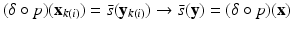 
$$\displaystyle{(\delta \circ p)(\mathbf{x}_{k(i)}) =\bar{ s}(\mathbf{y}_{k(i)}) \rightarrow \bar{ s}(\mathbf{y}) = (\delta \circ p)(\mathbf{x})}$$
