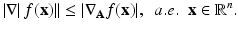 
$$\displaystyle{ \vert \nabla \vert \,f(\mathbf{x})\vert \vert \leq \vert \nabla _{\mathbf{A}}f(\mathbf{x})\vert,\ \ a.e.\ \ \mathbf{x} \in \mathbb{R}^{n}. }$$
