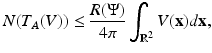 
$$\displaystyle{N(T_{A}(V )) \leq \frac{R(\Psi )} {4\pi } \int _{\mathbb{R}^{2}}V (\mathbf{x})d\mathbf{x},}$$
