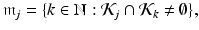 
$$\displaystyle{ \mathfrak{m}_{j} =\{ k \in \mathbb{N}: \mathcal{K}_{j} \cap \mathcal{K}_{k}\not =\emptyset \}, }$$
