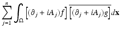 
$$\displaystyle{\sum _{j=1}^{n}\int _{ \Omega }\left [(\partial _{j} + iA_{j})f\right ]\overline{\left [(\partial _{j} + iA_{j})g\right ]}d\mathbf{x}}$$
