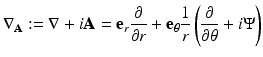 
$$\displaystyle{ \nabla _{\mathbf{A}}:= \nabla + i\mathbf{A} = \mathbf{e}_{r} \frac{\partial } {\partial r} + \mathbf{e}_{\theta }\frac{1} {r}\left (\frac{\partial } {\partial \theta } + i\Psi \right ) }$$
