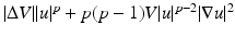 
$$\vert \Delta V \vert \vert u\vert ^{p} + p(p - 1)V \vert u\vert ^{p-2}\vert \nabla u\vert ^{2}$$
