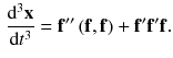 $$\begin{aligned} \frac{\mathrm {d}^3 \mathbf {x}}{\mathrm {d} t^3} = \mathbf {f}'' \left( \mathbf {f},\mathbf {f}\right) + \mathbf {f}' \mathbf {f}' \mathbf {f}. \end{aligned}$$