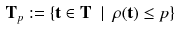 $$\begin{aligned} \mathbf {T}_p :=\left\{ \mathbf {t} \in \mathbf {T} ~\mid ~ \rho (\mathbf {t}) \le p \right\} \end{aligned}$$