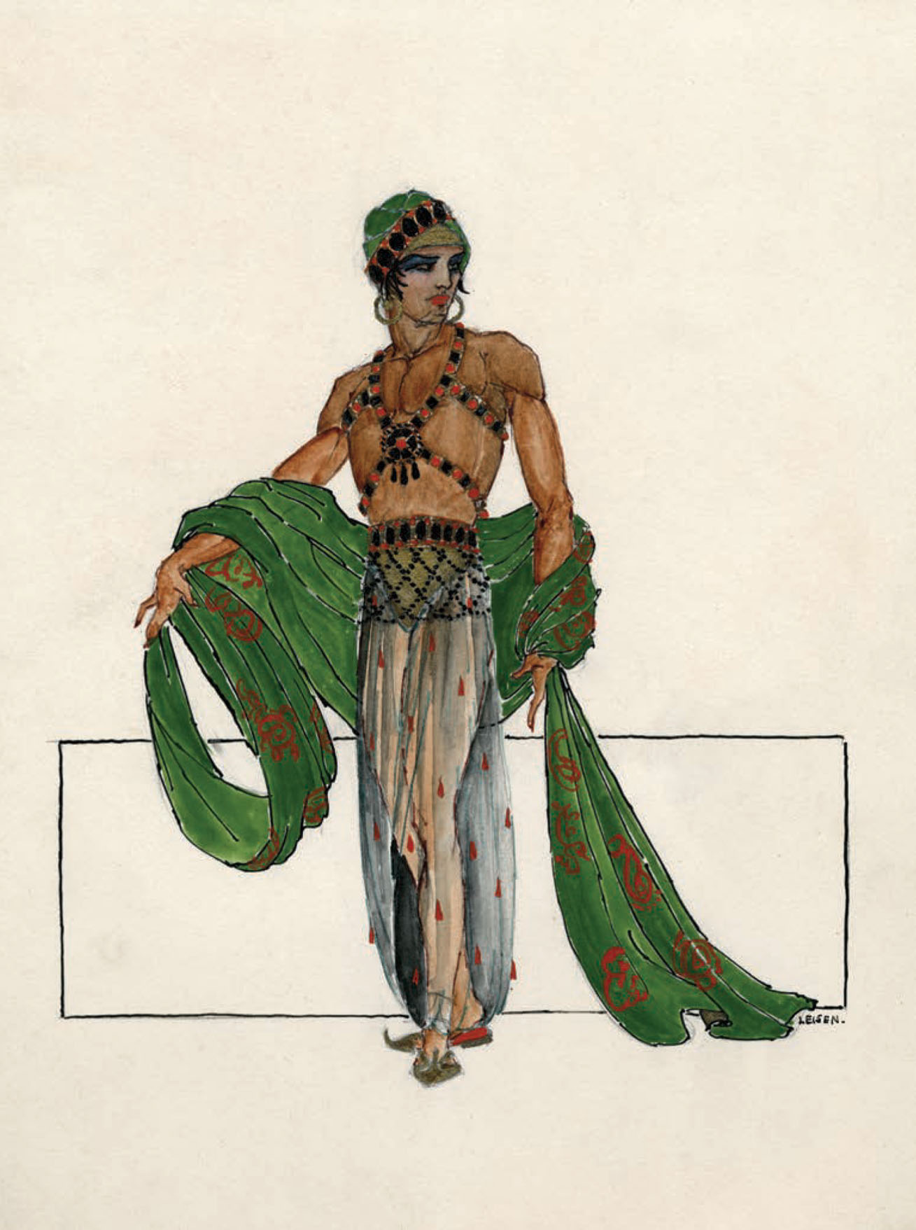 Costume sketch for Douglas Fairbanks in The Thief of Bagdad (1924) by Mitchell Leisen.