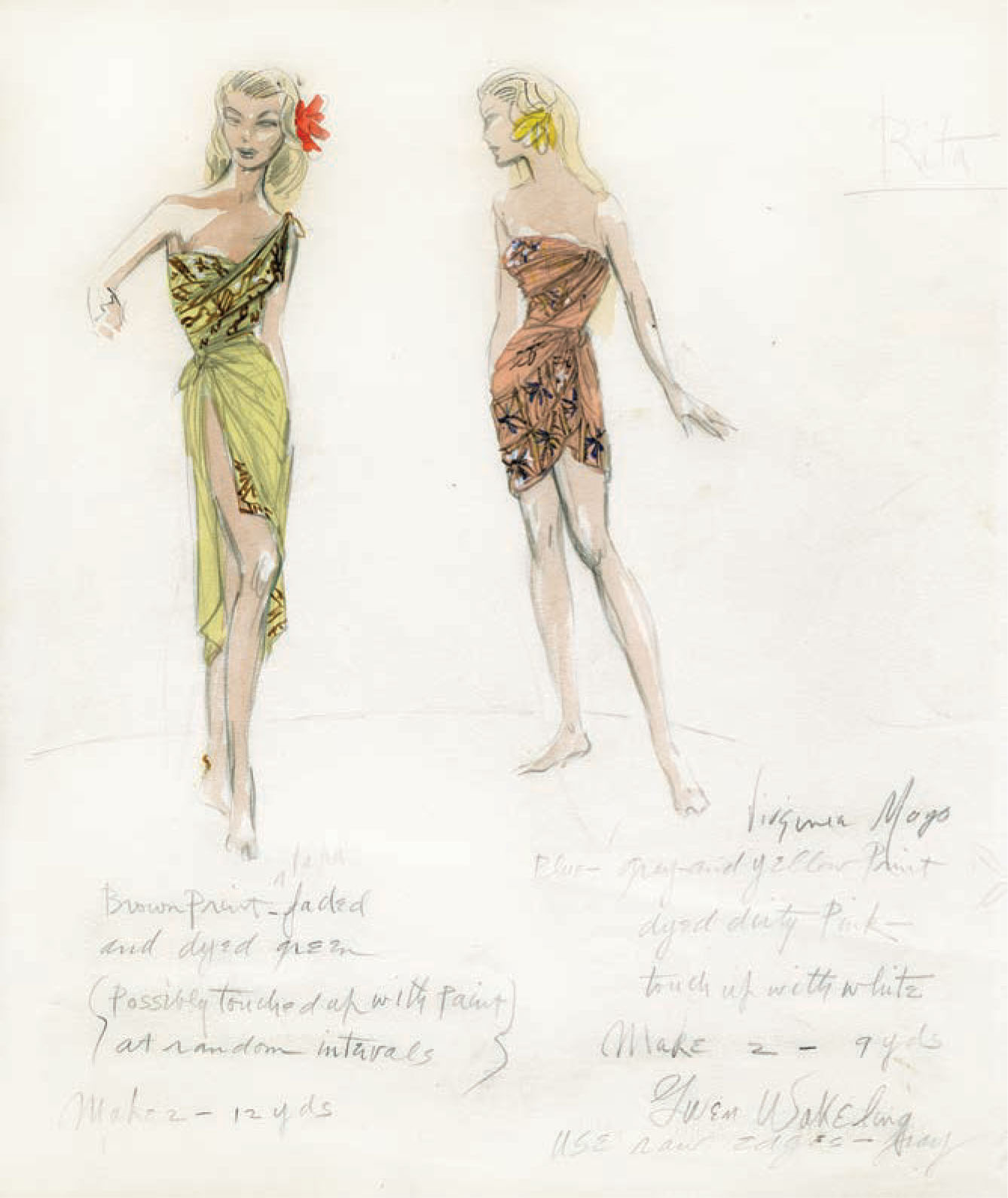 A Gwen Wakeling sketch for Virginia Mayo in Pearl of the South Pacific (1955).