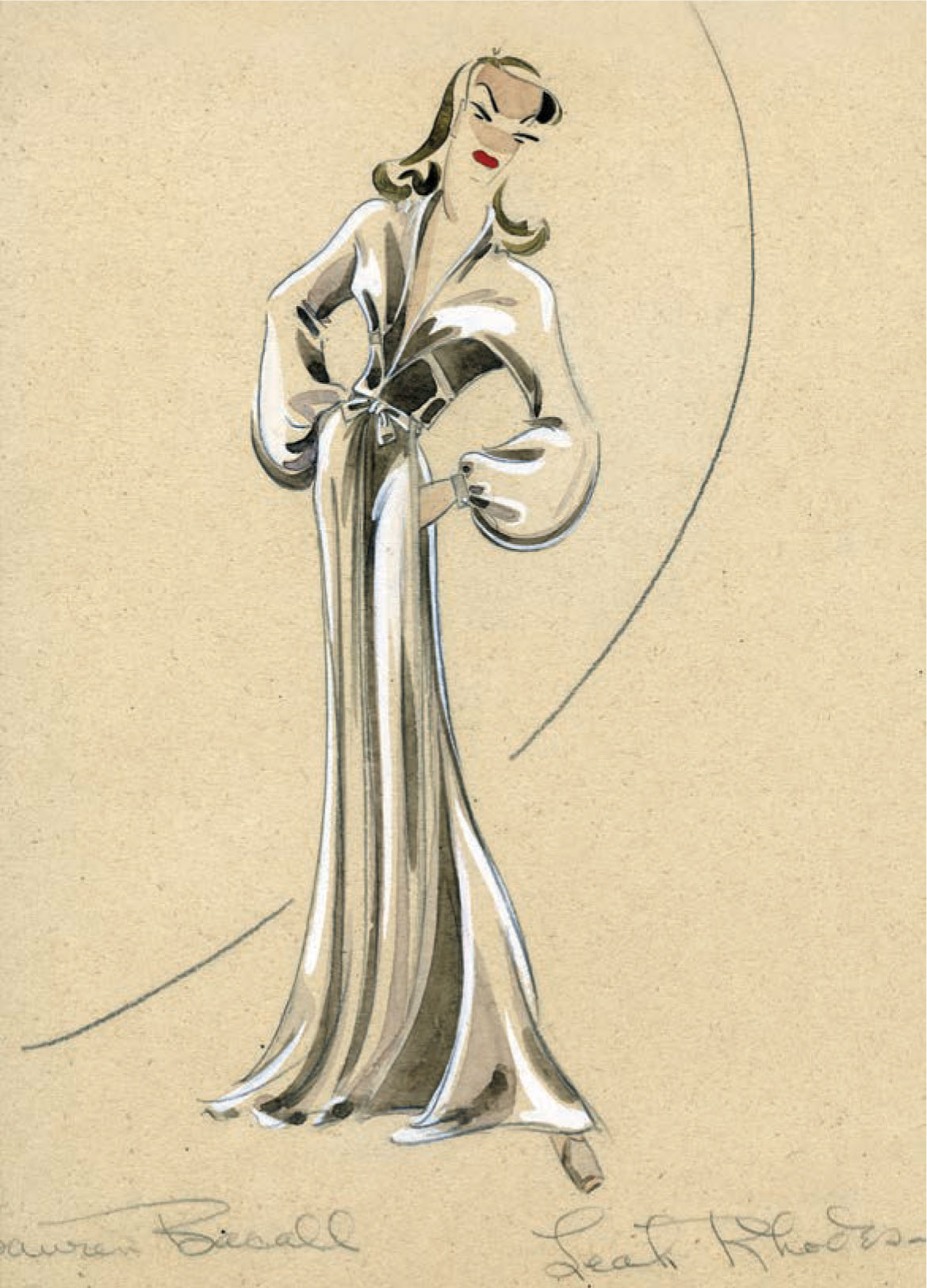 Leah Rhodes costume sketch for Lauren Bacall in The Big Sleep (1946).