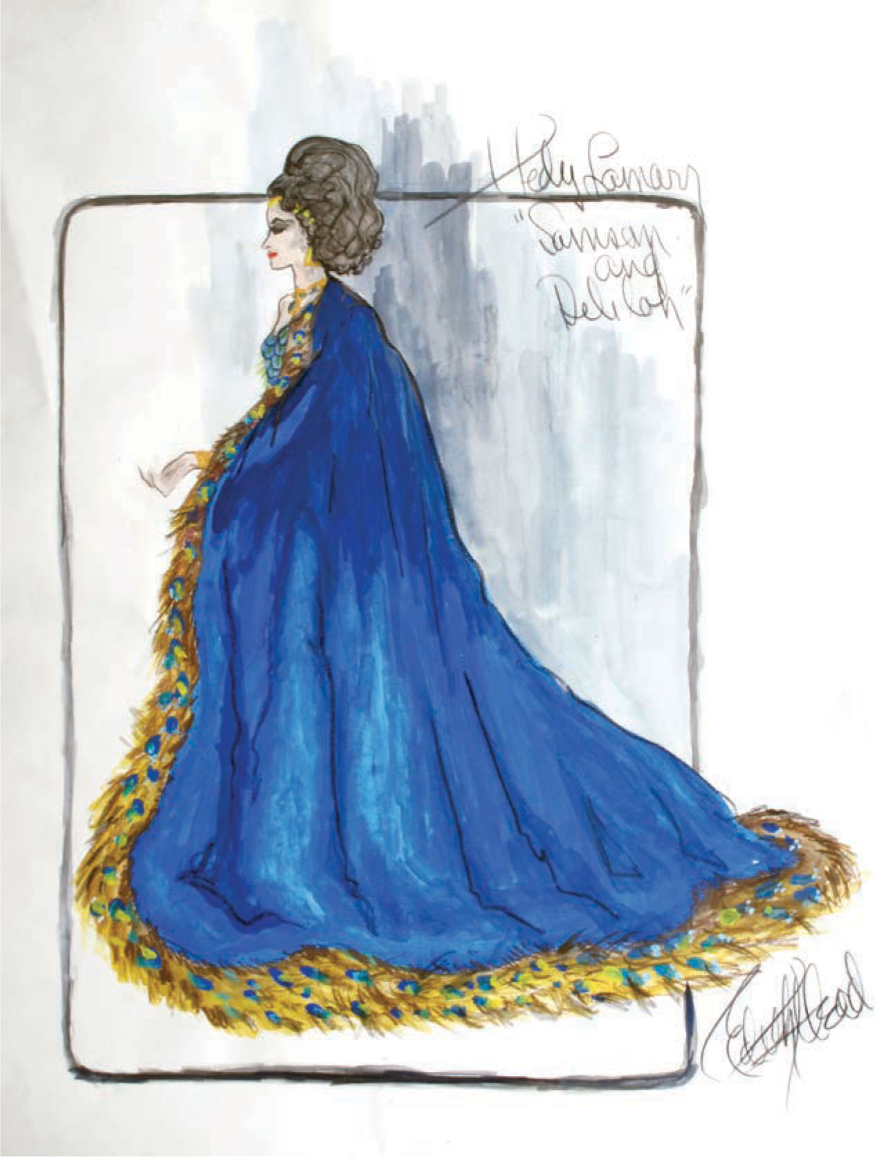 A costume sketch for Hedy Lamarr in Samson and Delilah (1949).