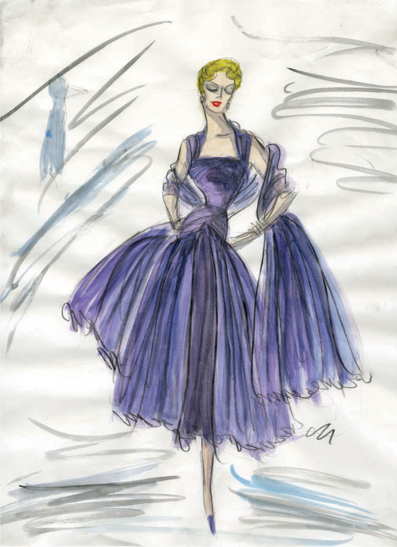 A costume sketch for Rosemary Clooney in White Christmas (1954).