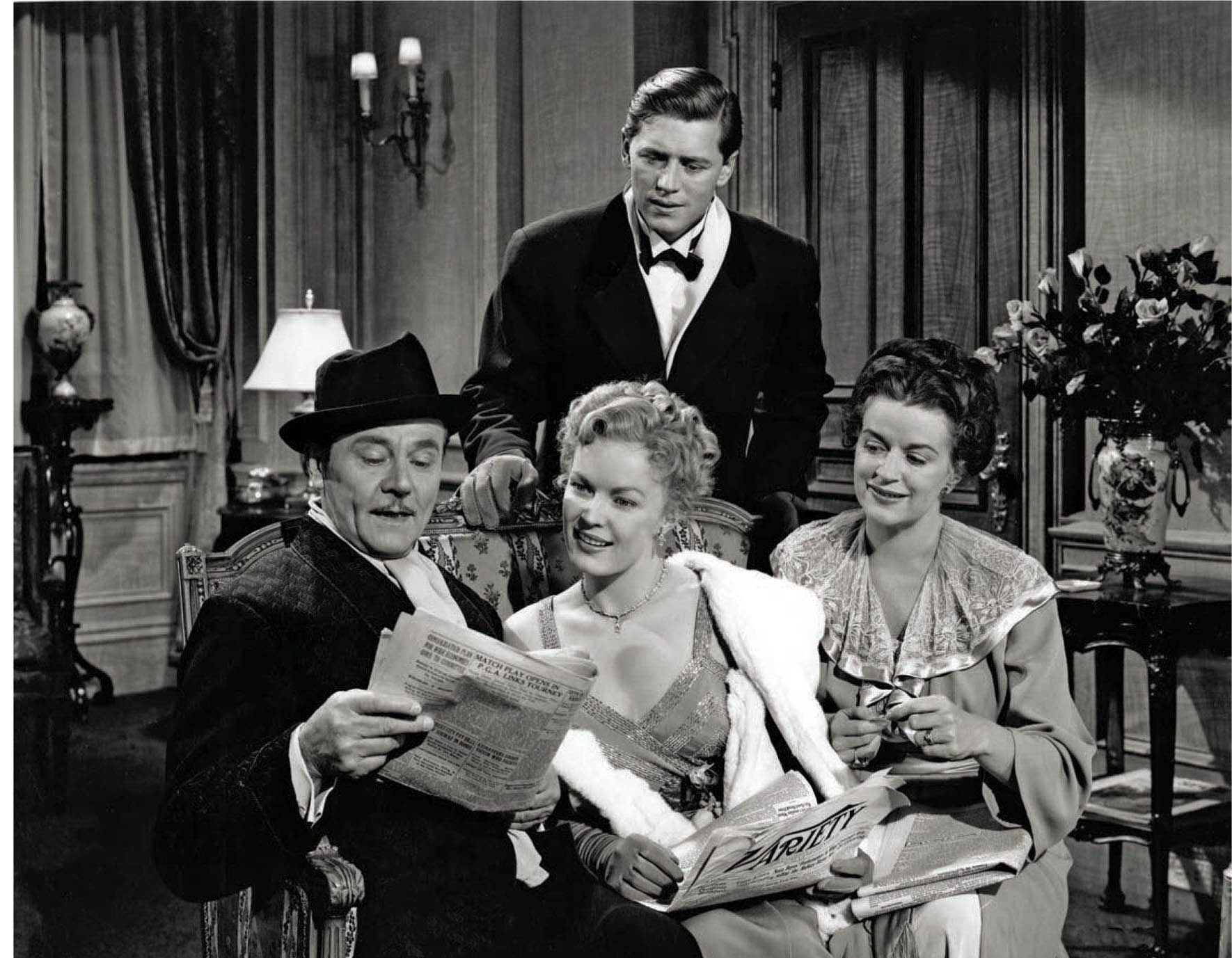 (l-r) Charles Ruggles, June Haver, Gordon MacRae, and Rosemary DeCamp in Look for the Silver Lining (1949). Costume design by William Travilla and Marjorie Best.