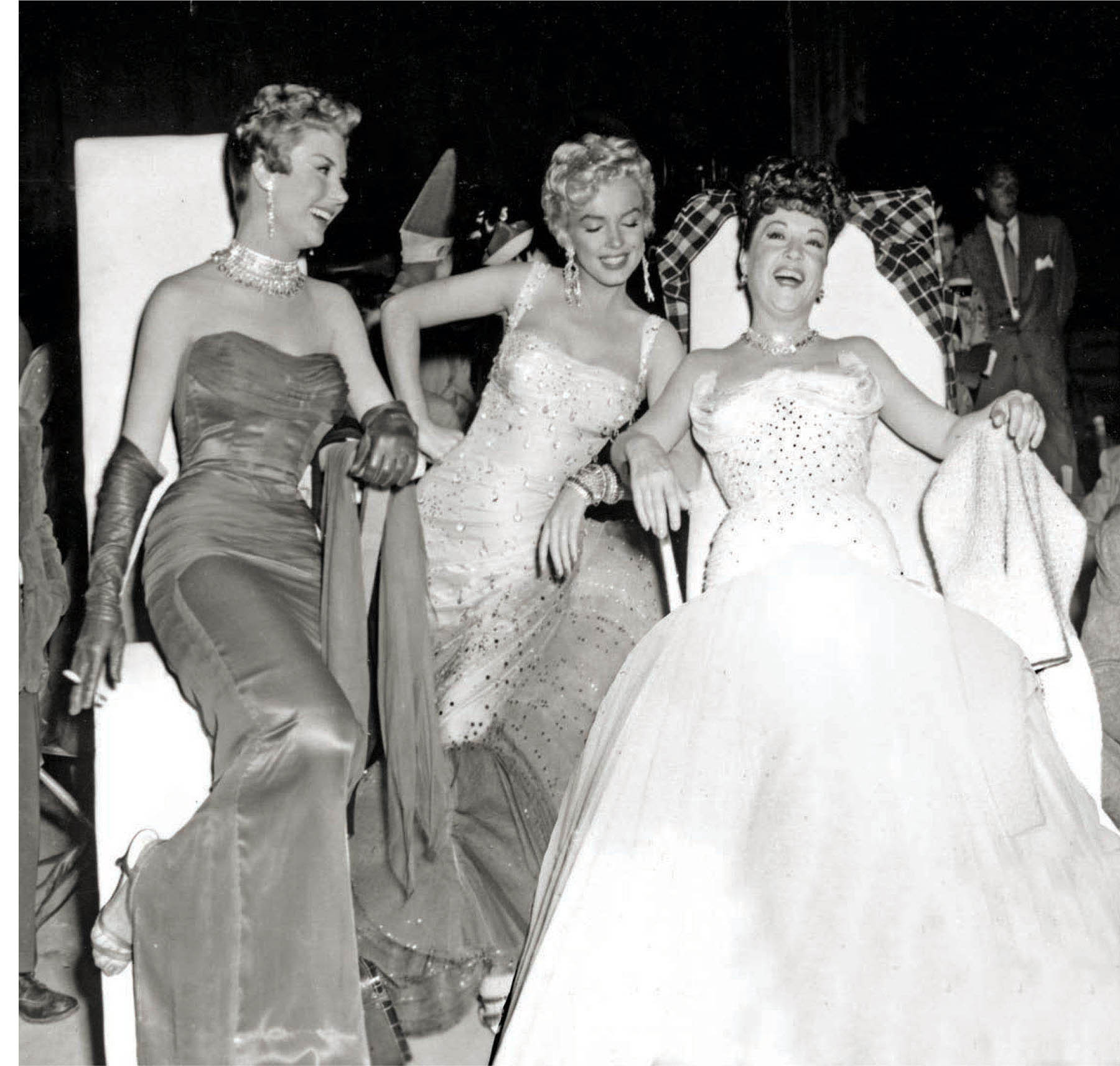 Mitzi Gaynor, Marilyn Monroe, and Ethel Merman on the set of There’s No Business Like Show Business.