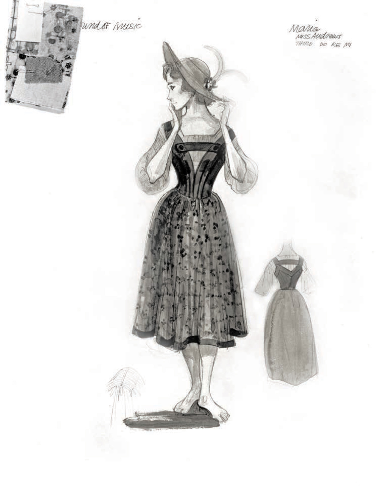 A Dorothy Jeakins costume sketch for Julie Andrews in The Sound of Music.