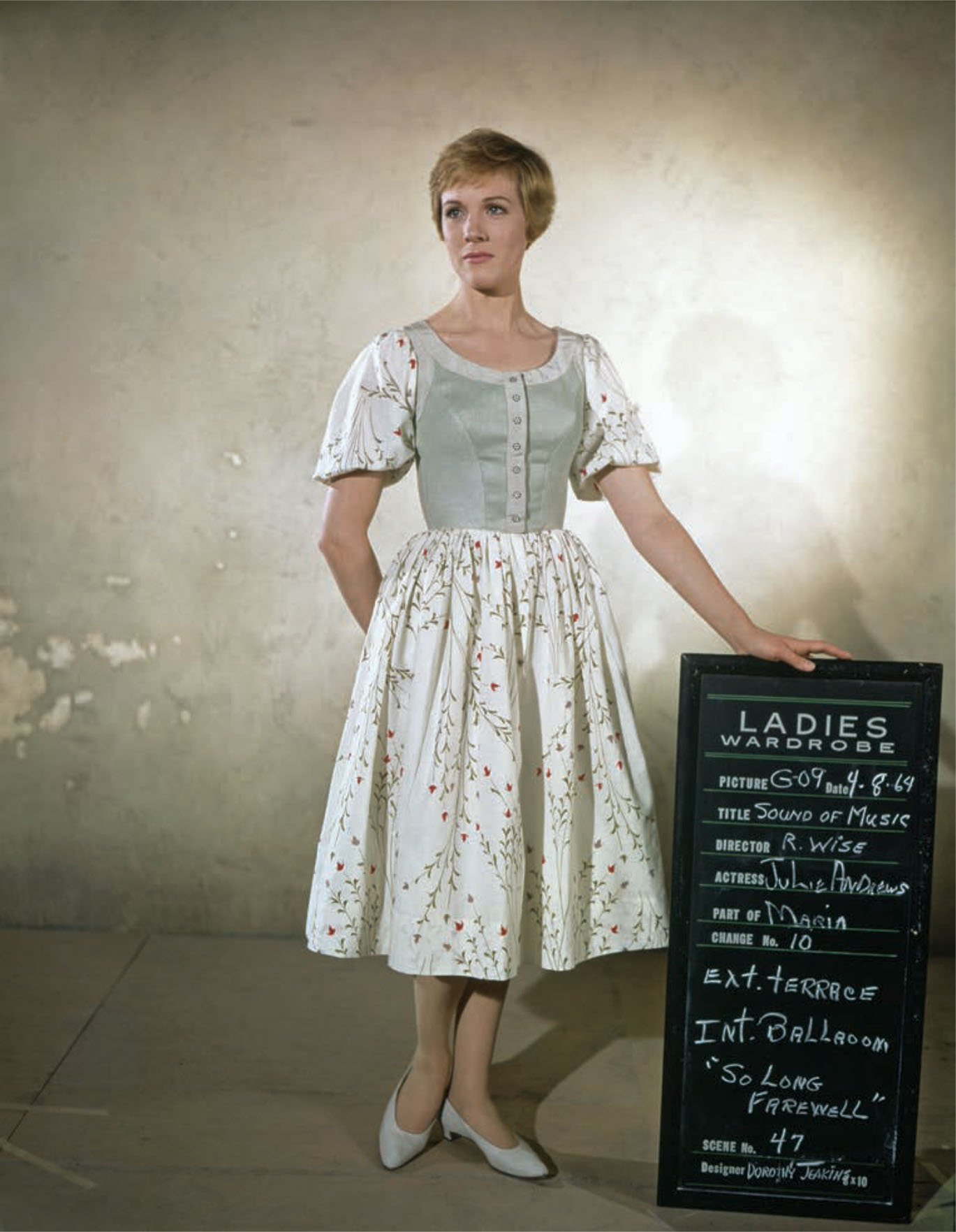 A wardrobe test for Julie Andrews in The Sound of Music.