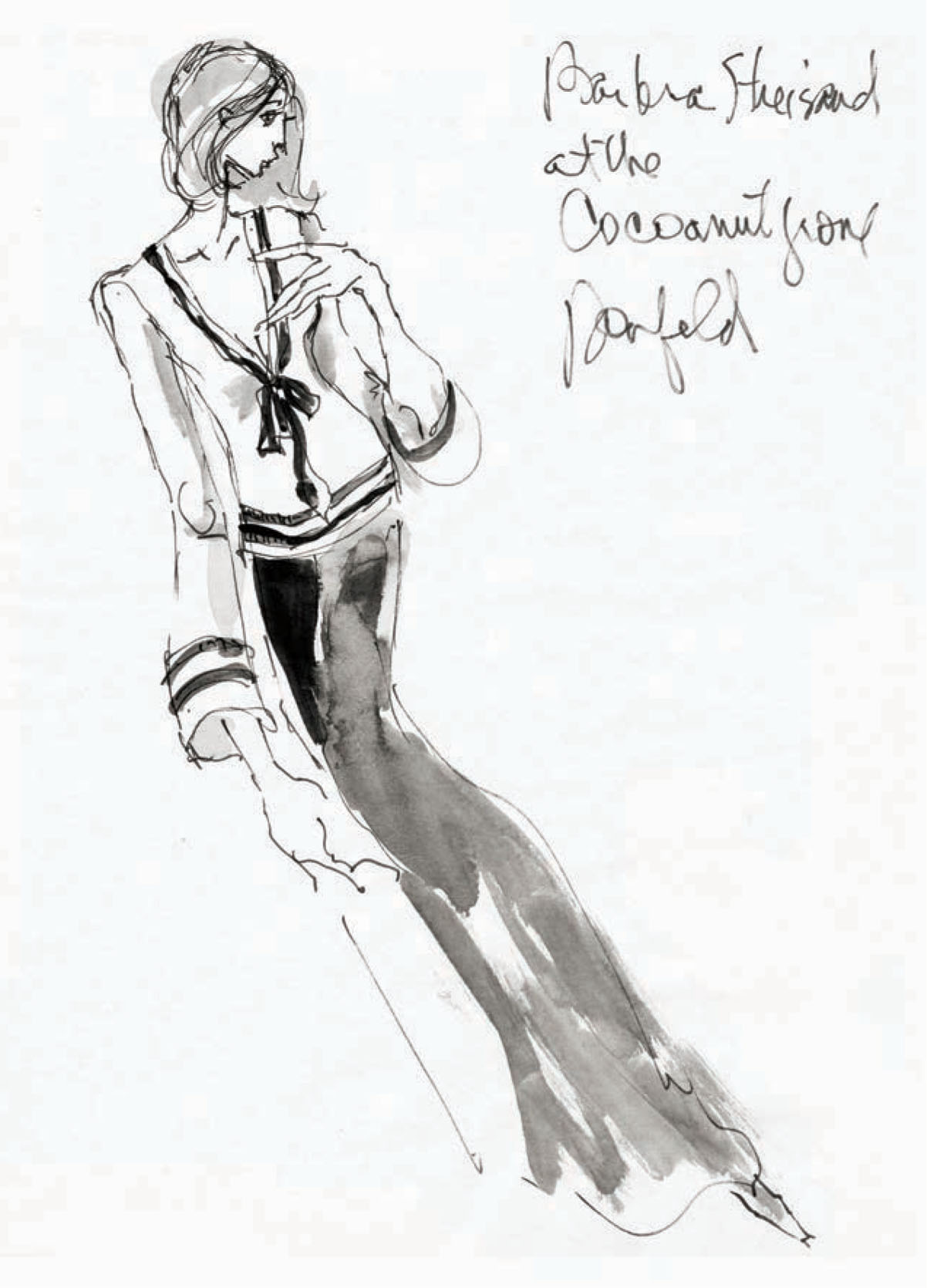 Donfeld’s sketch for Barbra Streisand’s appearance at the Cocoanut Grove (1963).