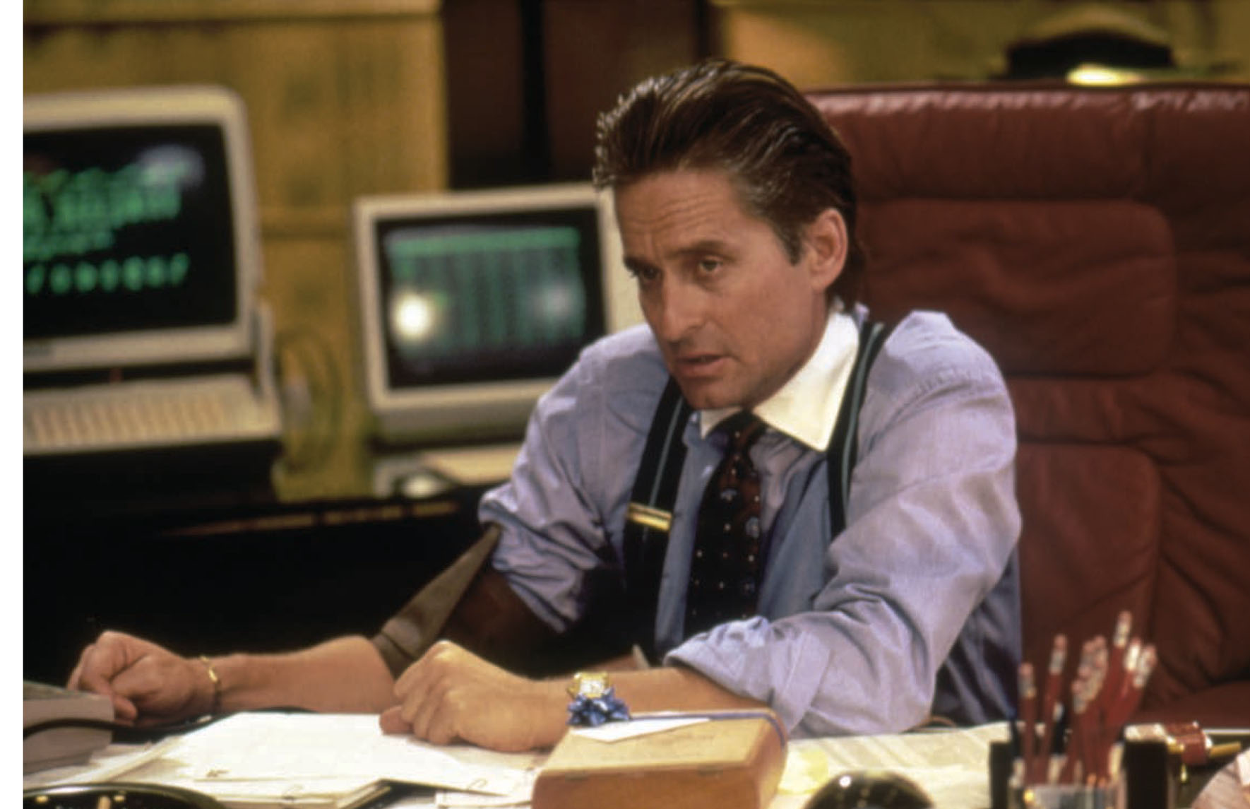 Michael Douglas in Wall Street (1987).