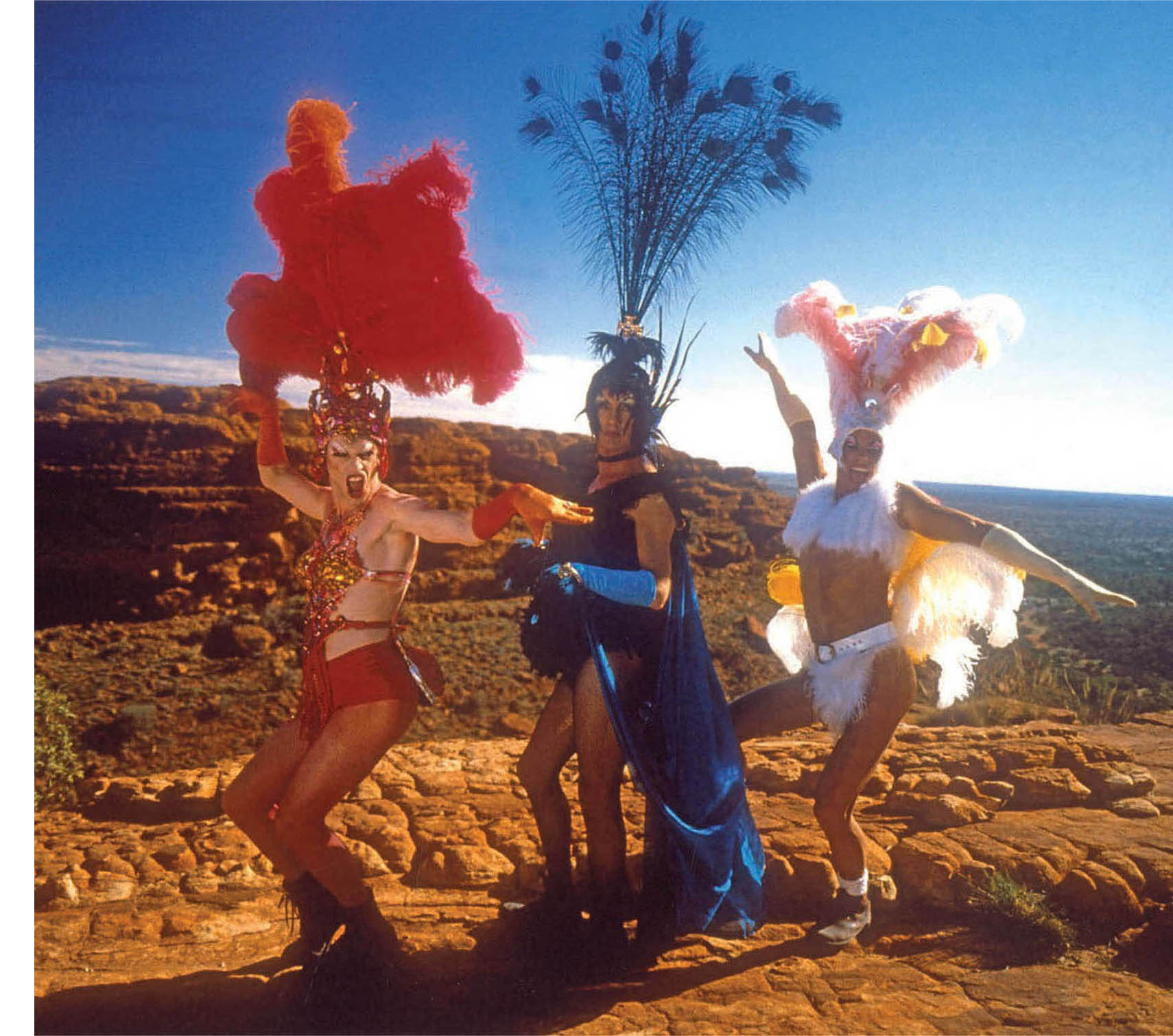 Hugo Weaving, Terence Stamp, and Guy Pearce in The Adventures of Priscilla, Queen of the Desert.