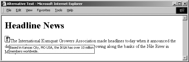 Internet Explorer displays alt text in a temporary pop-up window