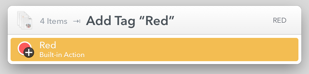 **Figure 48:** I’ve selected four items, and pressed the Tab key; then typed RED to apply that tag.