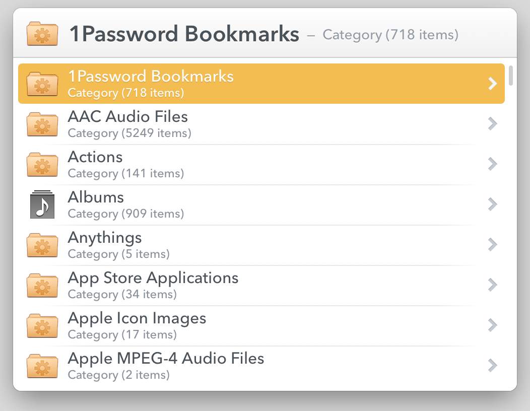 **Figure 15:** You can browse any of LaunchBar’s built-in categories.