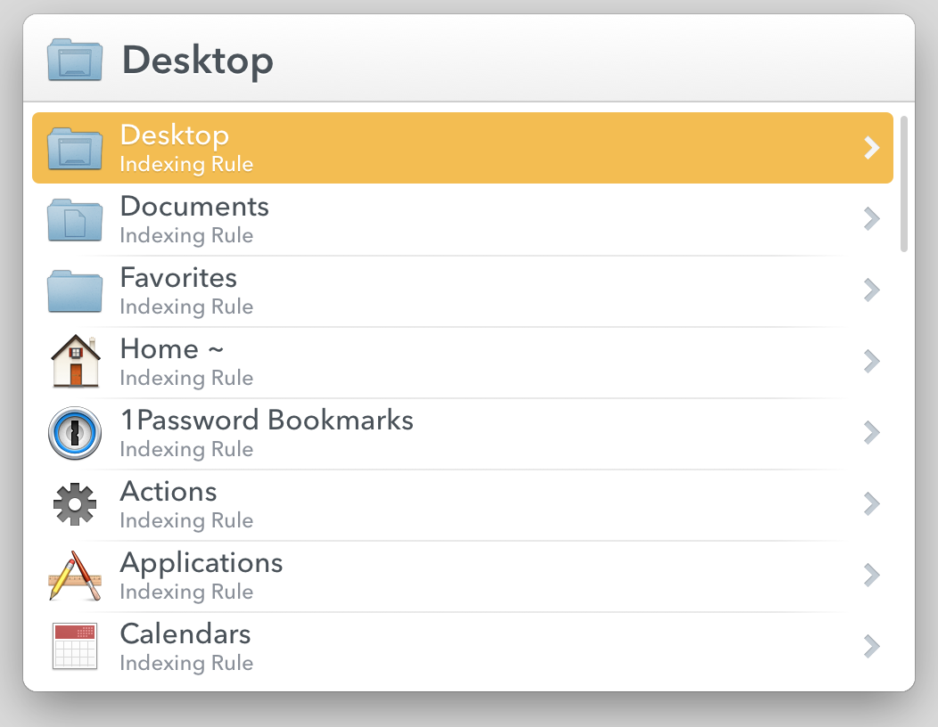 **Figure 16:** When you view LaunchBar’s indexing rules, you can browse them to access any items they contain.