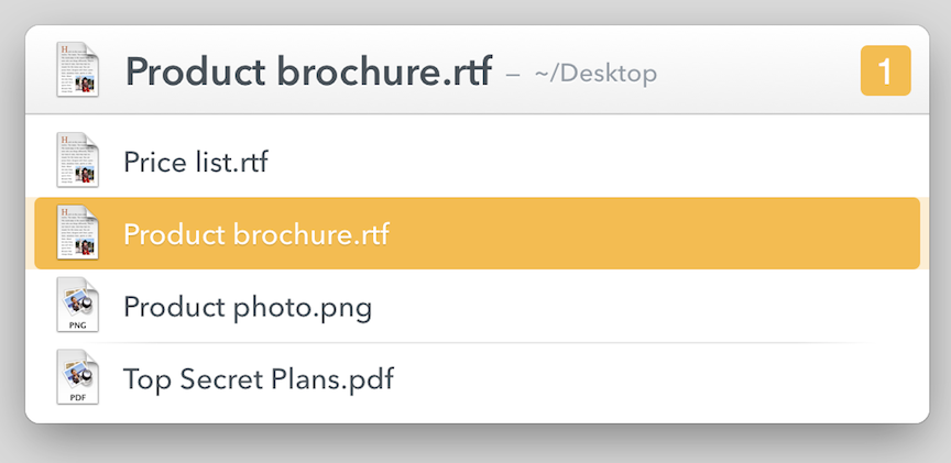 **Figure 22:** I’ve staged the file Product brochure.rtf. The 1 badge at the upper right indicates that one file is staged.