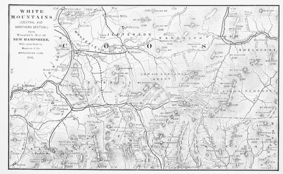 WHITE MOUNTAINS (CENTRAL AND NORTHERN SECTION.) FROM Walling’s Map of NEW HAMPSHIRE, With corrections by Members of the APPALACHIAN CLUB. 1881.