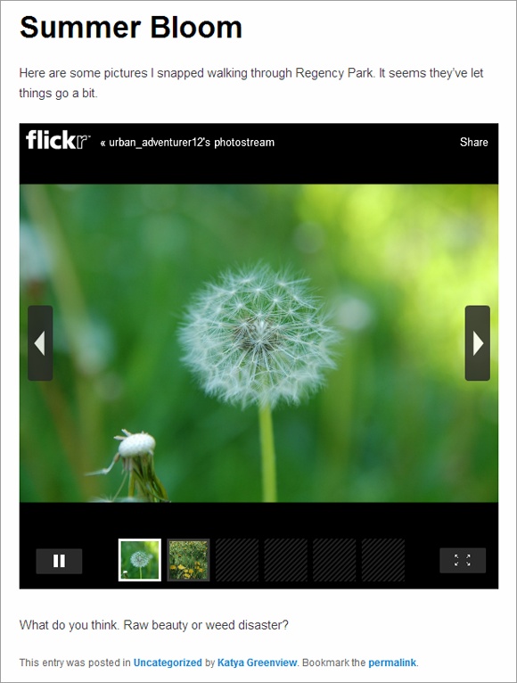 This post includes a Flickr slideshow. Readers can browse the pictures by clicking a thumbnail, using the arrow buttons, or just letting the show unfold.