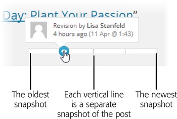 Every vertical line indicates a version of your post. Here, you positioned the circle over the second-oldest revision.