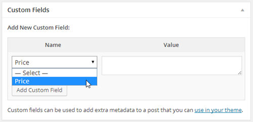 Once you add a custom field, WordPress makes it available to every other post. All you need to do is select it and fill in suitable values.