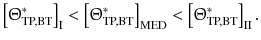 $$ \left[ {{\Uptheta }_{\text{TP,BT}}^{*} } \right]_{\rm I} < \left[ {{\Uptheta }_{\text{TP,BT}}^{*} } \right]_{\text{MED}} < \left[ {{\Uptheta }_{\text{TP,BT}}^{*} } \right]_{\text{II}}. $$