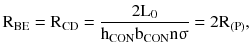 $$ {\text{R}}_{\text{BE}} = {\text{R}}_{\text{CD}} = \frac{{2{\text{L}}_{0}}}{{{\text{h}}_{\text{CON}} {\text{b}}_{\text{CON}} {\text{n}}{\upsigma}}} = 2{\text{R}}_{{({\text{P}})}}, $$