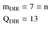 $$ \begin{aligned} {\text{m}}_{\text{DIR}} & = 7 = {\text{n}} \\ {\text{Q}}_{\text{DIR}} & = 13 \\ \end{aligned} $$