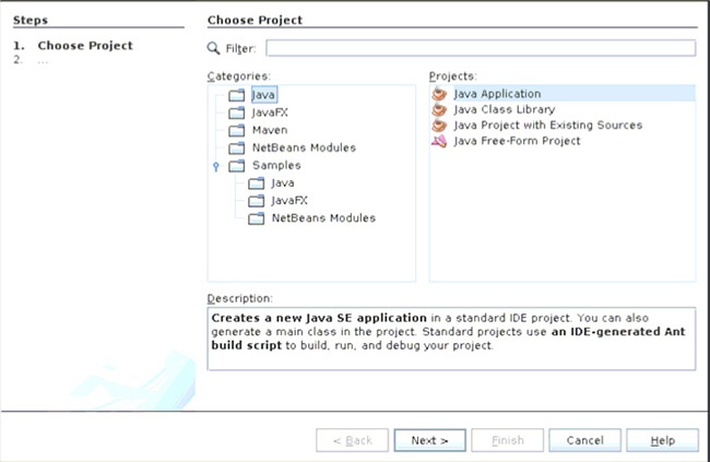 NetBeans — kreator tworzenia nowej aplikacji