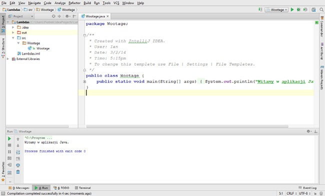 IntelliJ — wyniki wykonania programu
