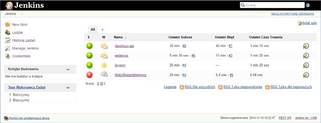 Jenkins — strona główna po dodaniu kolejnego zadania