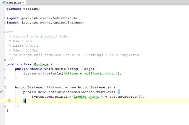 Kod w środowisku IntelliJ w pełnej postaci