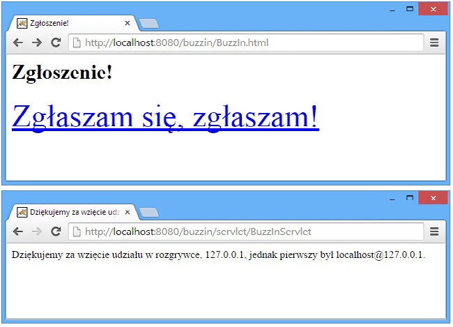 BuzzInServlet w akcji