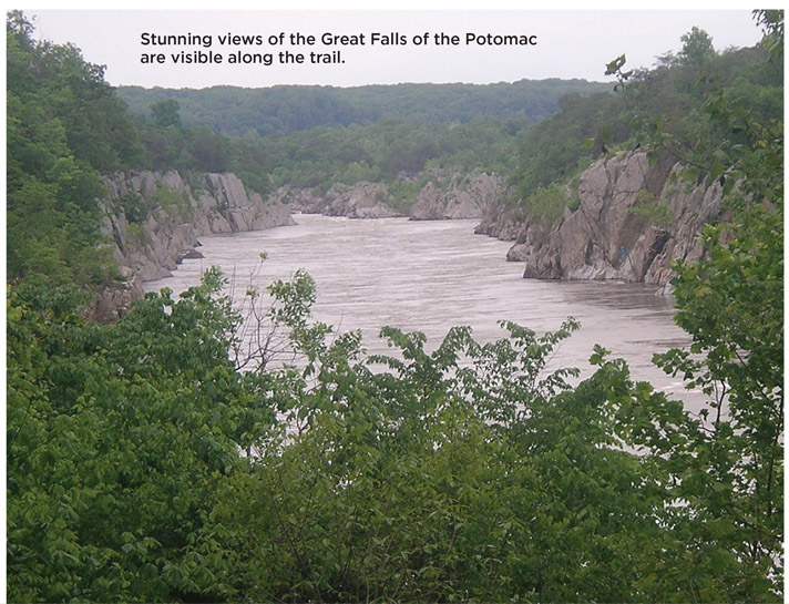 Stunning views of the Great Falls of the Potomac are visible along the trail.