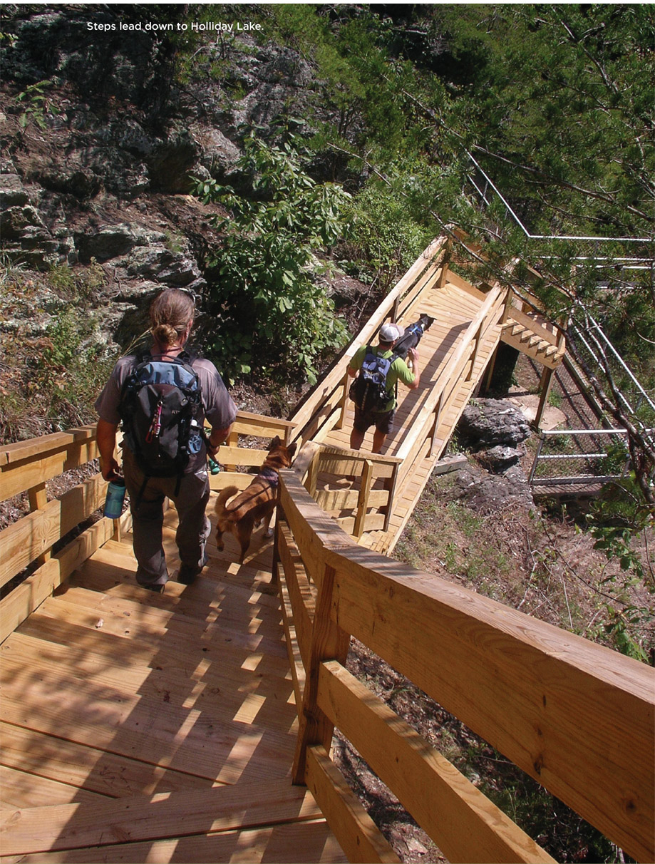 Steps lead down to Holliday Lake.