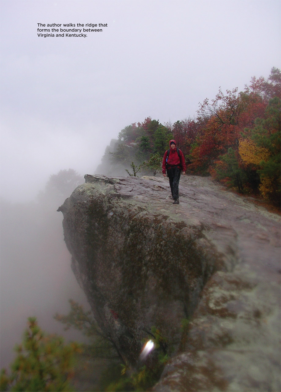 The author walks the ridge that forms the boundary between Virginia and Kentucky.